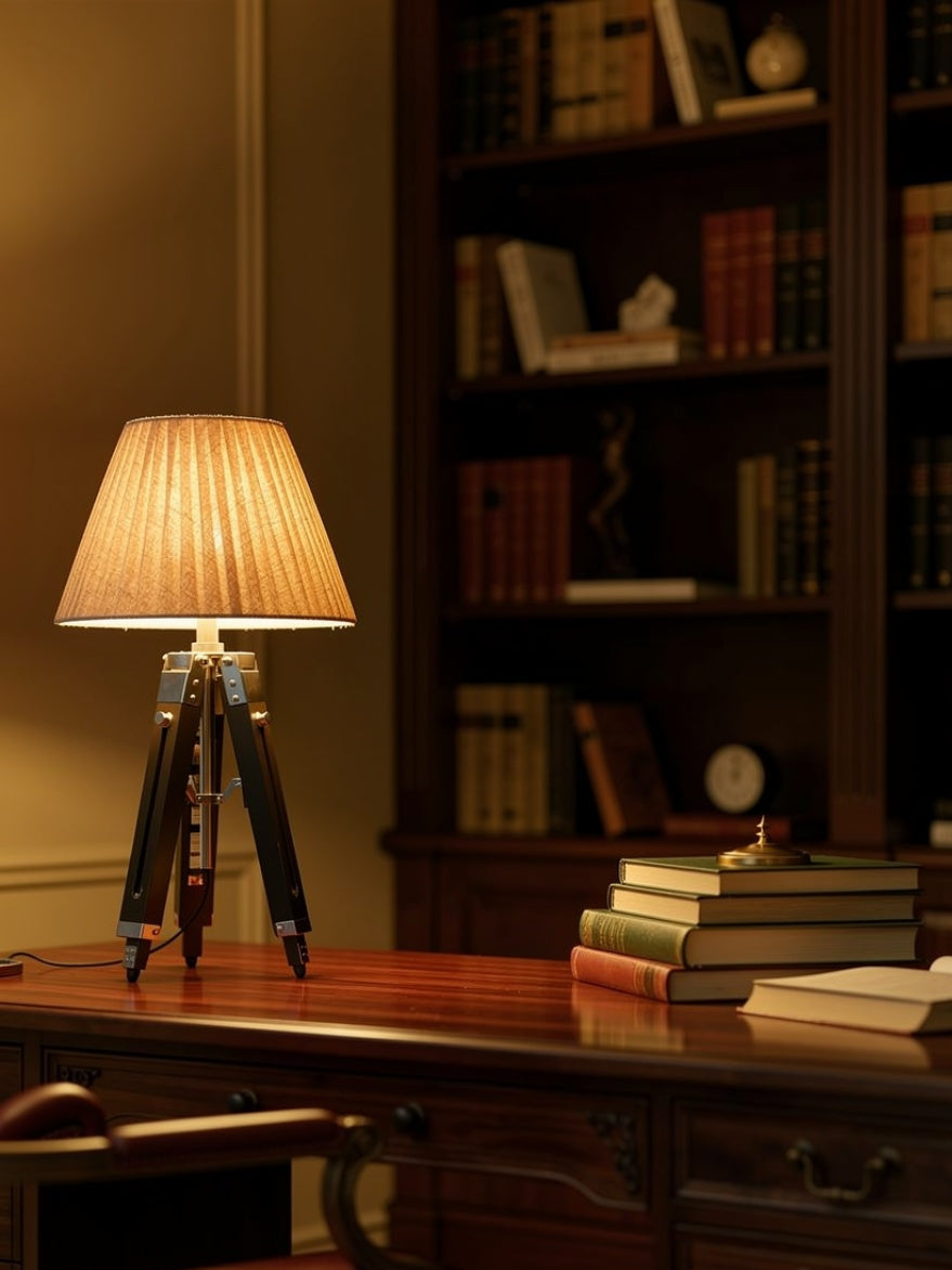 Wooden Tripod Lamp with Shade