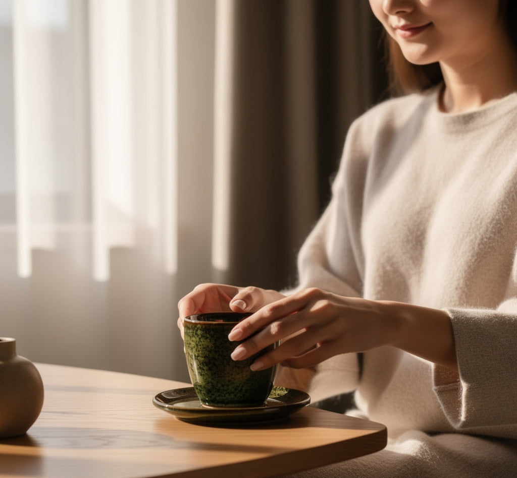 Dark Green Ceramic Cup/Saucer S/6